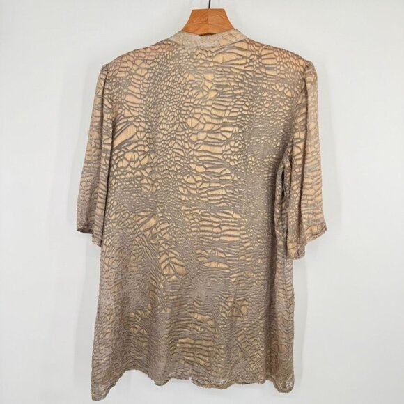 Chicos 1 Animal Print semi Sheer burnout Tunic 3/4 Sleeves Size medium Gold - Picture 8 of 11